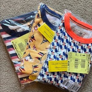 Crewcuts Kids Short Sleeve/Shorts PJ Trio - Navy, Yellow, White with Orange Trim